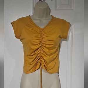 Elegant Mustard Ruched Crop Top